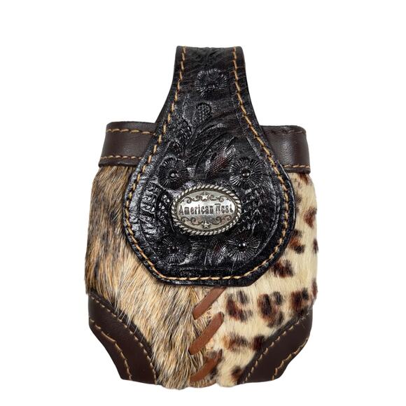 American West Western Cowhide & Leather Hair-On-Hide Holster Belt Clip - Picture 1 of 9